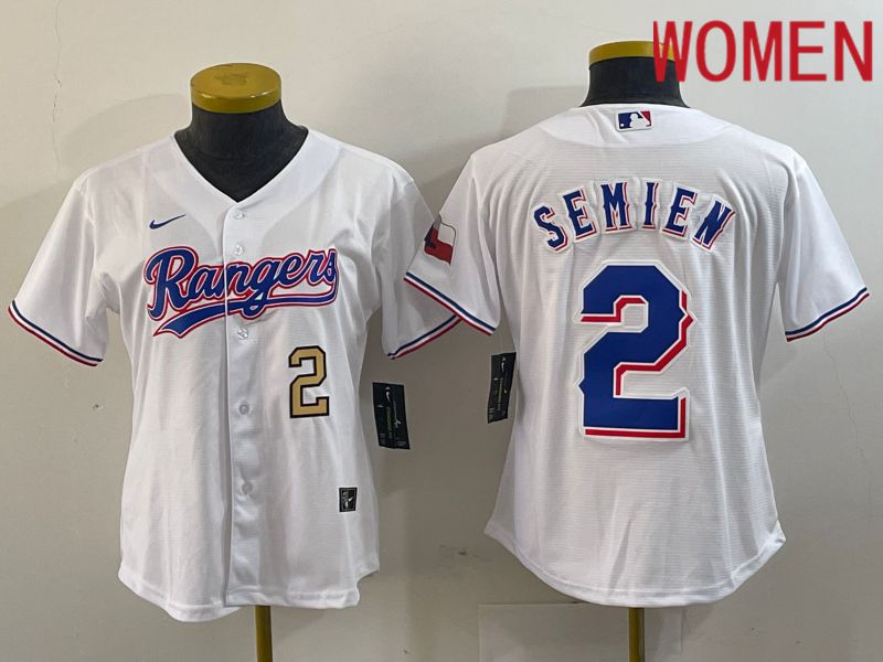 Women Texas Rangers 2 Semien White Game Nike 2024 MLB Jersey style 4